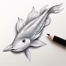 a drawing of a goldfish, with pencil
