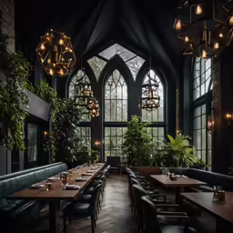 a dining room with many tables and chairs