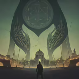 someone is standing in front of a large painting