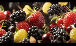 a lot of blackberries, strawberry, and pears together