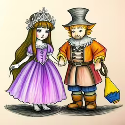 the children are dressed as their favorite character,this is a drawing of two people dressed in costumes