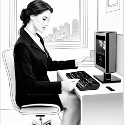 a woman with a computer and a monitor sitting on a chair