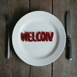 a plate with the word welcome spelled out