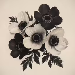 black and white image of flowers on beige background