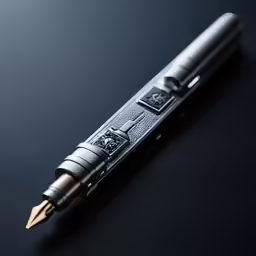 the pen is laying down on a table