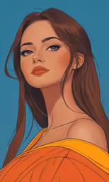 a painting of a woman in an orange shirt