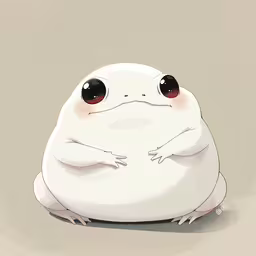 a white frog with large eyes and red cheeks,a white frog with big eyes sitting on top of a brown ground