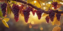 a bunch of grapes hanging from the branch of a tree