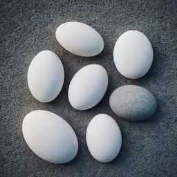 eggs sit atop each other on a gray surface