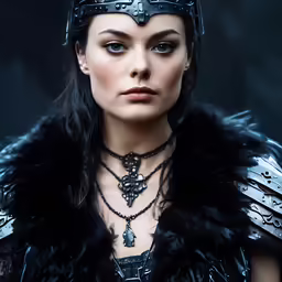 woman in gothic outfit with metal bracelets and headpieces