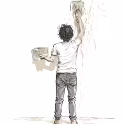 someone writing on a wall with a marker