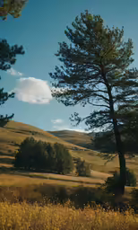 some trees are in the middle of a field