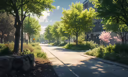 the trees are near the road on both sides