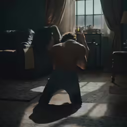 a man standing on top of a wooden floor
