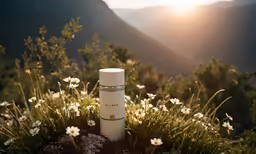 an empty deodorant stick is sitting on a moss covered mountain