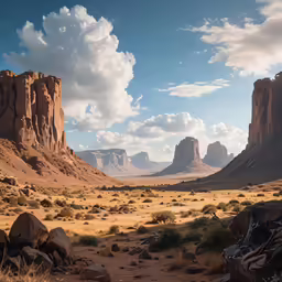 the sun is shining down in a desert