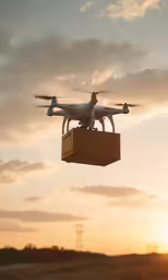 a white hovering object with a yellow box on it