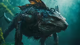 a strange creature is being chased through the forest