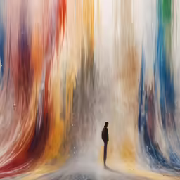 the person is looking out to see the painting