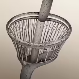 an old grating basket is turned into a sculpture