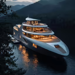 a large white boat sitting in the middle of the ocean