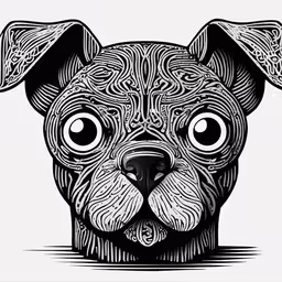 a dog with big eyes and head made from an ornament,the face of a dog with big eyes
