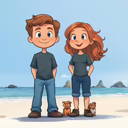 two people standing next to each other at the beach