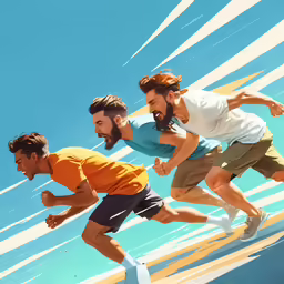 three men running on a sunny day through the air