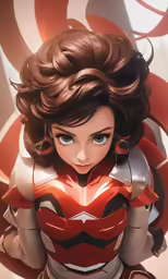 a beautiful girl in red and silver, with an anime theme