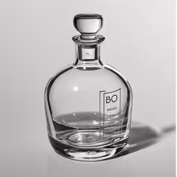 a bottle sitting on a white surface with a label in front of it