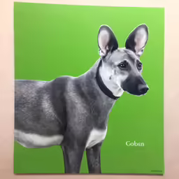 a drawing of a dog that is on a green background