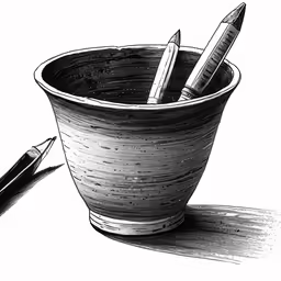pencils are placed in a white bowl
