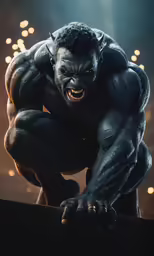 the villain looking down at something from the sides