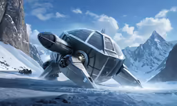 an artistically designed aircraft on a snowy landscape