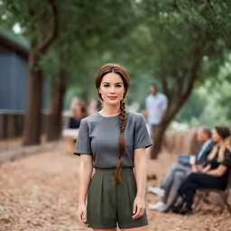 an image of a woman that is standing in front of trees