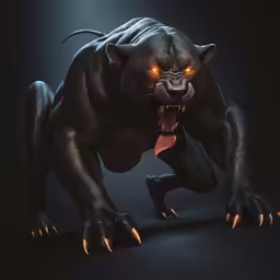 an animated black panther with large yellow eyes
