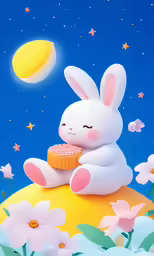 an artistic illustration of a rabbit sitting on a round object