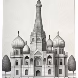 a drawing of a church in the middle of the day