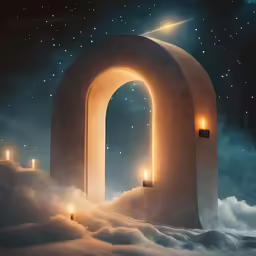 an arch to anotherworld with some candles