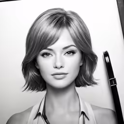 a woman in a bra with a pen on top