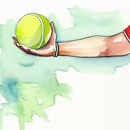a watercolor painting with a person holding a tennis ball,a painting of someone