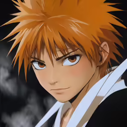an anime with long hair and orange eyes