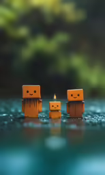 two brown legos are on the ground next to a little candle
