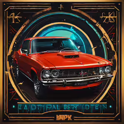 an old school car poster in a frame,an old school chevrolet poster is on display