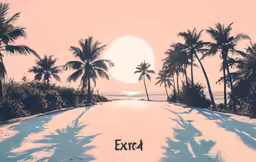 the sun is setting on a tropical beach