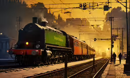 a train is passing through an urban area,there is a steam train that has passed by a railway station
