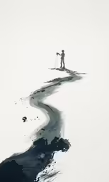 the man is standing on a mountain above the stream