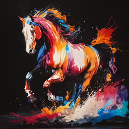 a painting of a horse running on its hind legs