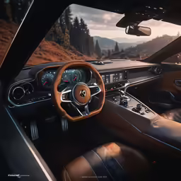 the interior of a car that is showing brown leather and tan trim