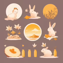 a series of illustrations of rabbit with other items
